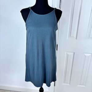ONeill Womens Ribbed Knit Mini Dress Blue Grey Adjustable Strap Size M Defect